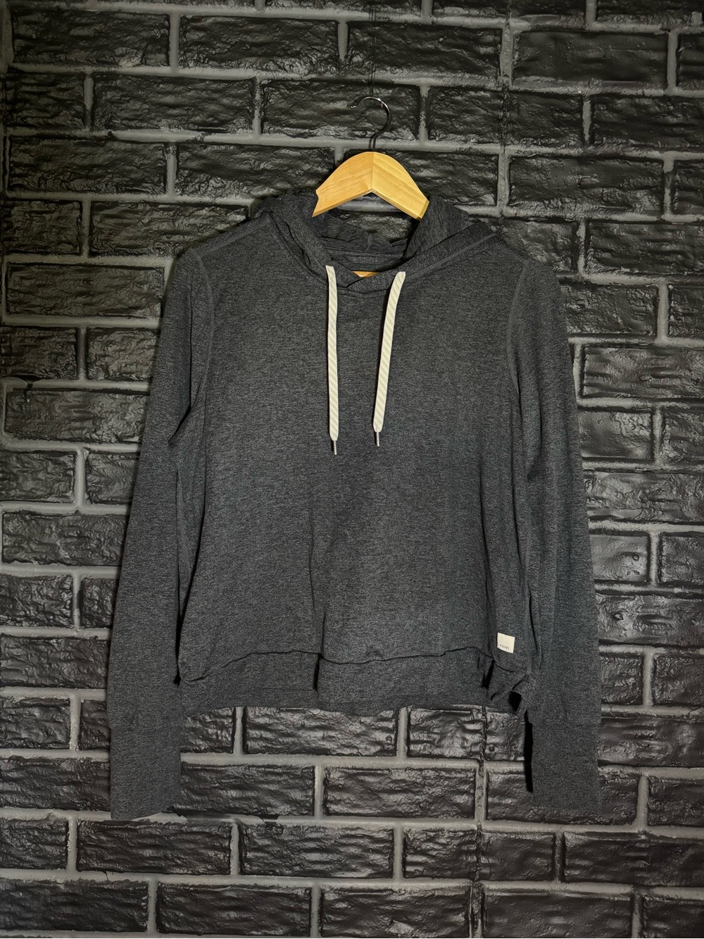 Vuori Charcoal Hooded Pullover with Cream Drawstrings